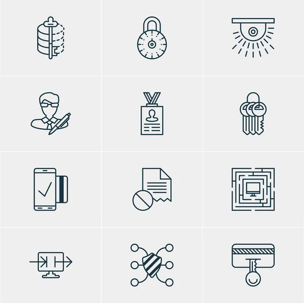 Vectorillustratie van 12 Privacy pictogrammen. Bewerkbare Pack van accountgegevens, Safety Key, Camera en andere elementen. — Stockvector