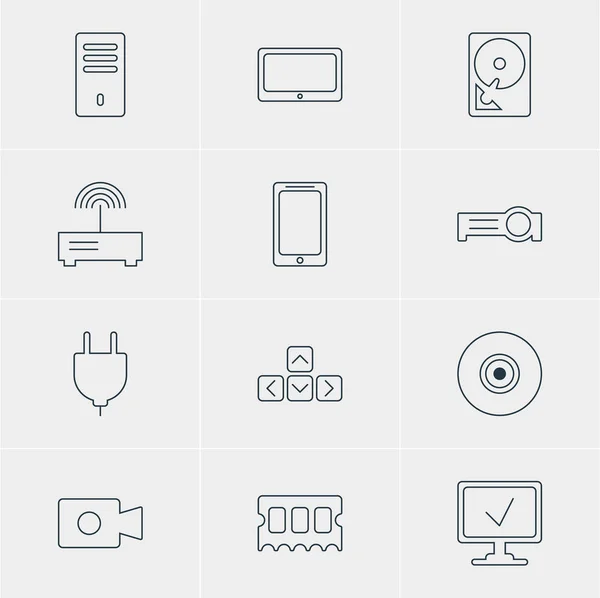 Ilustración vectorial de 12 iconos de computadora. Paquete editable de Smartphone, Teclado, Tableta y otros elementos . — Vector de stock