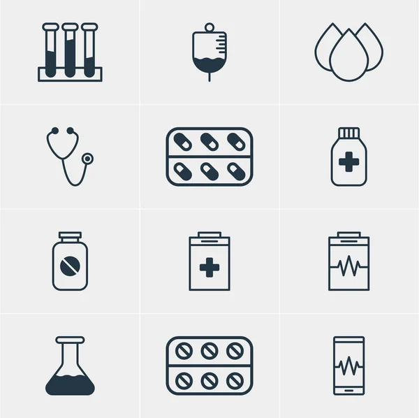 Ilustração vetorial de 12 ícones da medicina. Pacote editável de pulso, tratamento, gotejamento e outros elementos . —  Vetores de Stock