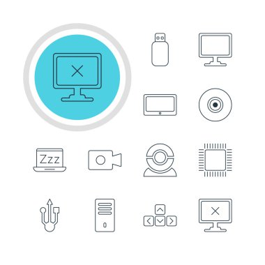 12 Laptop simgeler vektör Illustration. Düzenlenebilir paket Tablet, birden parlamak götürmek, tuş takımı ve diğer öğeleri.