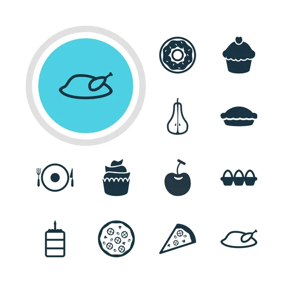 Ilustración vectorial de 12 iconos de la cocina. Paquete editable de pizzería, pizzería, parrilla y otros elementos . — Archivo Imágenes Vectoriales