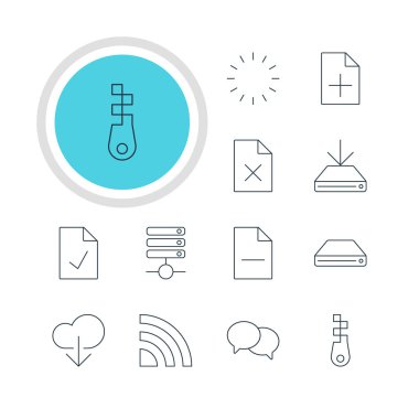 12 Internet simgeler vektör Illustration. Kablosuz Ağ, raptiye, bilgi yükü ve diğer öğeleri düzenlenebilir paketi.