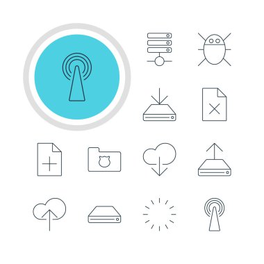 12 Internet simgeler vektör Illustration. Düzenlenebilir paket veri silme, bilgi yük, sunucu ve diğer öğeleri.