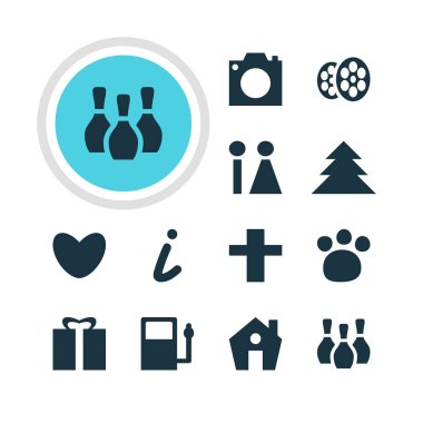 Check-In 12 simgeler vektör Illustration. Yakıt ikmali, düzenlenebilir paketi hediye, fotoğraf aygıt ve diğer öğeleri.