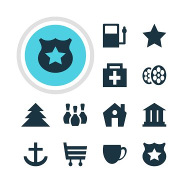 Check-In 12 simgeler vektör Illustration. Orman, ev, Film ve diğer öğeleri düzenlenebilir paketi.