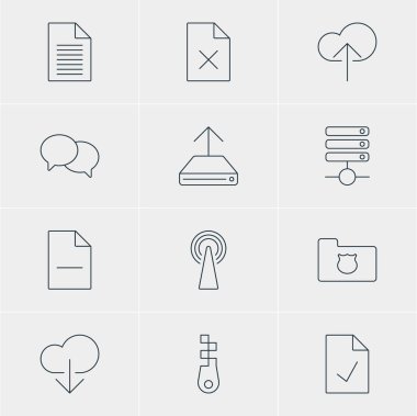 12 ağ simgeler vektör Illustration. Düzenlenebilir paket yönlendirici, raptiye, veri yükleme ve diğer öğeleri.