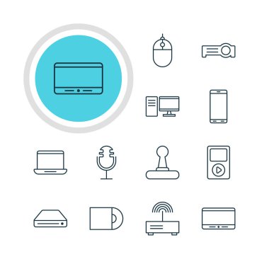 12 Gadget simgeler vektör Illustration. İmleç denetleyicisi, Pc, Smartphone ve diğer öğeleri düzenlenebilir paketi.