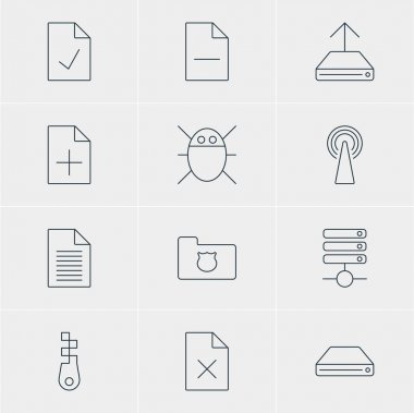 12 Web Simgeler Vektör Illustration. Hdd Sync, yönlendirici ve diğer öğeleri ekleyerek belgenin düzenlenebilir paketi.