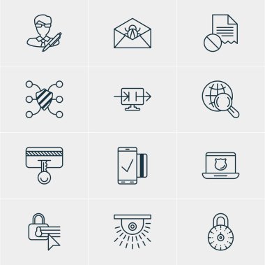 12 Internet güvenlik simgeler vektör Illustration. Düzenlenebilir paket veri hatası, veri güvenliği, güvenli kilit ve diğer öğeleri.