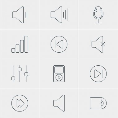 12 melodi simgeler vektör Illustration. Düzenlenebilir paket sabitleyici, sesini, sessiz ve diğer öğeleri.