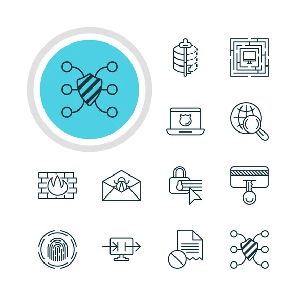 Vector Illustration Of 12 Data Protection Icons. Editable Pack Of Internet Surfing, Data Security, Safeguard And Other Elements. — Stock Vector