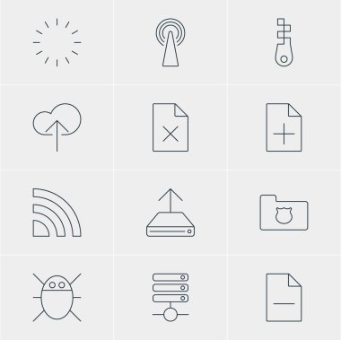 12 ağ simgeler vektör Illustration. Hdd senkronizasyon, raptiye, düzenlenebilir Pack silmek veri ve diğer öğeleri.