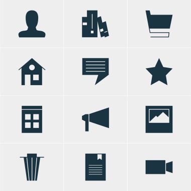 12 Internet simgeler vektör Illustration. Düzenlenebilir paket manzara fotoğraf, ev, yer imi öğeleri.