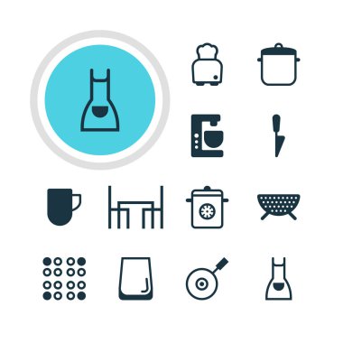 12 pişirme simgeler vektör Illustration. Ekmek, fırın, çorba Pan ve diğer öğeleri düzenlenebilir paketi.