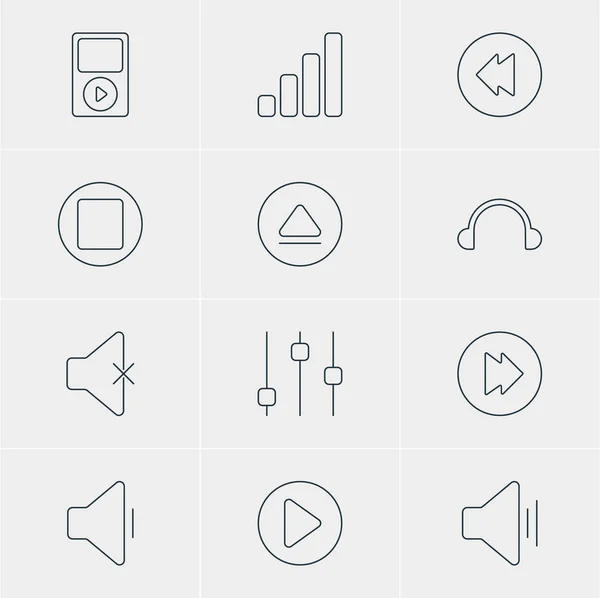 Ilustração vetorial de 12 ícones de melodia. Pacote editável de avançado, pausa, áudio e outros elementos . —  Vetores de Stock