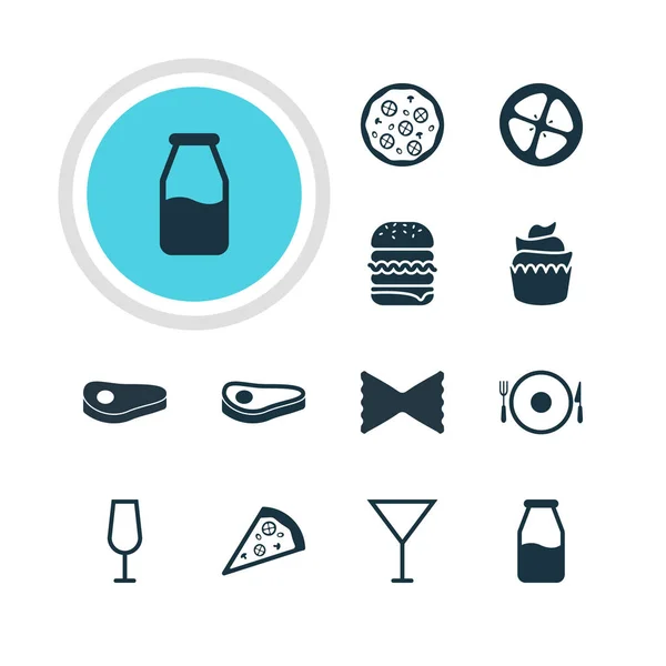 Ilustración vectorial de 12 iconos de la cocina. Pack editable de amor Manzana, copa, pizzería y otros elementos . — Vector de stock