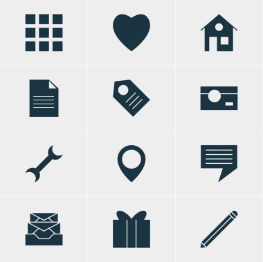 12 Internet simgeler vektör Illustration. İşaretçi, ayarları ve diğer öğeleri harita sohbet, düzenlenebilir paketi.