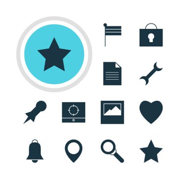 12 Online simgeler vektör Illustration. Harita işaretçi, belge, sevgi ve diğer öğeleri düzenlenebilir sürüsü.