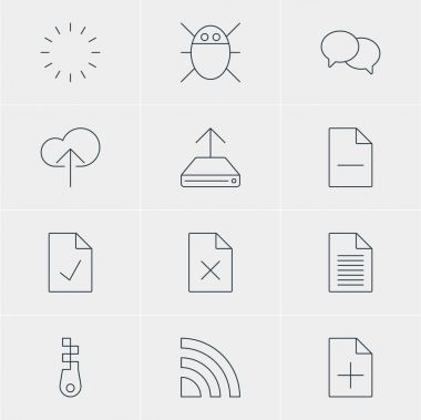 12 Web Simgeler Vektör Illustration. Belge ekleme, kablosuz ağ, zımba ve diğer öğeleri düzenlenebilir paketi.