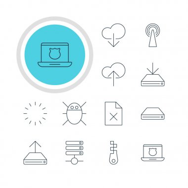 12 Web Simgeler Vektör Illustration. Sabit Disk Disk, veri silme, Cloud Download ve diğer öğeleri düzenlenebilir paketi.