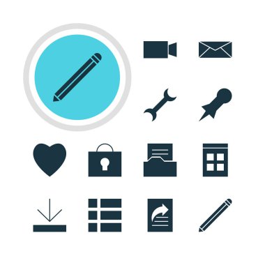 12 Online simgeler vektör Illustration. Düzenlenebilir paket ayarları, kalem, anahtar deliği ve diğer öğeleri.