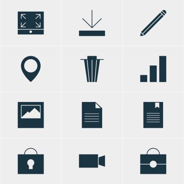 12 Web Simgeler Vektör Illustration. Portföy, yer imi, düzenlenebilir Pack en üst düzeye çıkarmak ve diğer öğeleri.