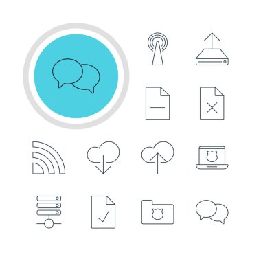 12 Internet simgeler vektör Illustration. Kablosuz ağın, düzenlenebilir Pack güvenli dizüstü bilgisayar, dosya ve diğer öğeleri kaldırma.
