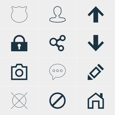 12 arabirim simgeler vektör Illustration. İptal, düzenlenebilir paketi yayımlamak, erişim engellendi ve diğer öğeleri.