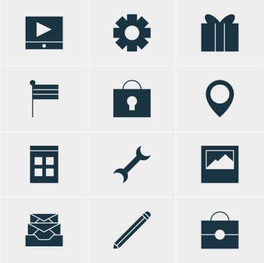 12 Internet simgeler vektör Illustration. İletileri, harita işaretçi, dişli ve diğer öğeleri düzenlenebilir paketi.