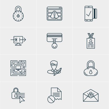 12 koruma simgeler vektör Illustration. Düzenlenebilir paket veri hatası, hesap veri, güvenli depolama ve diğer öğeleri.