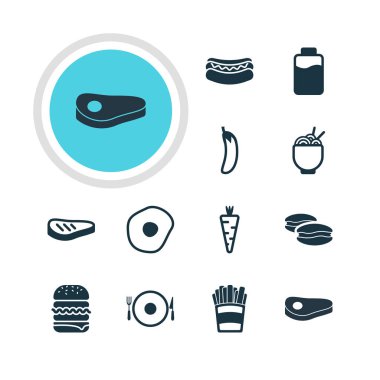 12 çanak simgeler vektör Illustration. Laktoz, makarna, patates ve diğer öğeleri düzenlenebilir paketi.