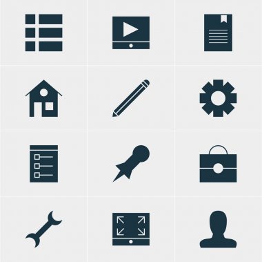 12 Internet simgeler vektör Illustration. Portföy, kalem, ayarları ve diğer öğeleri düzenlenebilir paketi.