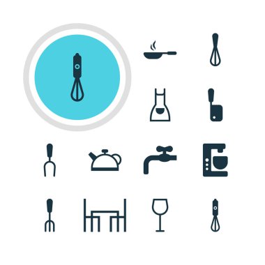 12 pişirme simgeler vektör Illustration. Düzenlenebilir paket kızartma tavası, Corolla, Barbekü aracı ve diğer öğeleri.