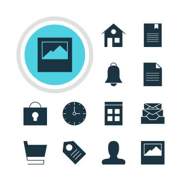 12 Internet simgeler vektör Illustration. Yer işareti, hesap, saat ve diğer öğelerin düzenlenebilir sürüsü.