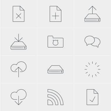 12 Internet simgeler vektör Illustration. Bekleyen, sert sürücü Disk, Hdd eşitleme ve diğer öğeleri düzenlenebilir paketi.