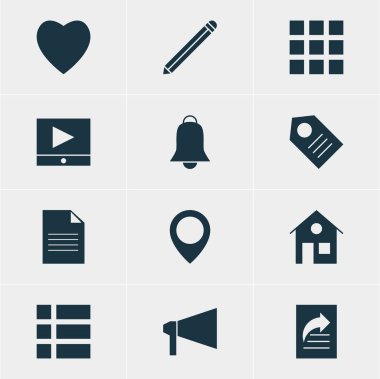 12 Web Simgeler Vektör Illustration. Bullhorn, House, kılavuz ve diğer öğeleri düzenlenebilir paketi.
