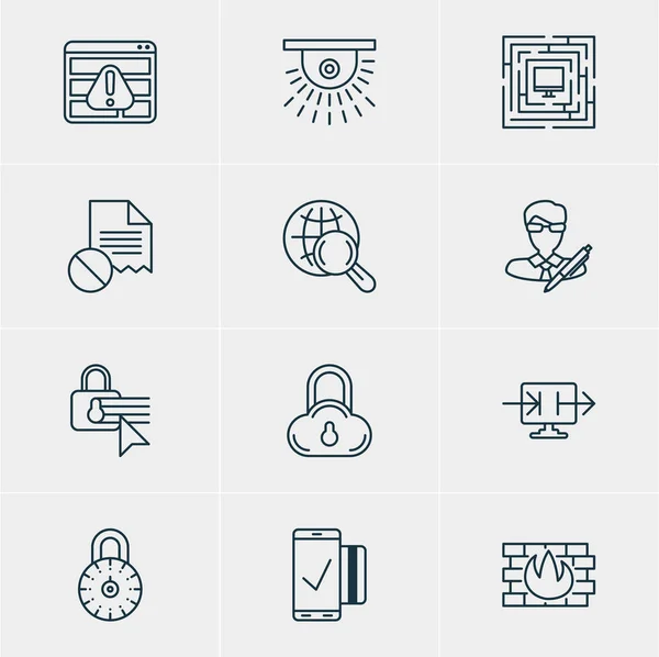 Vektorillustration von 12 Internet-Sicherheitssymbolen. editierbare Packung mit einfacher Zahlung, Safe Lock, Urheberrecht und anderen Elementen. — Stockvektor