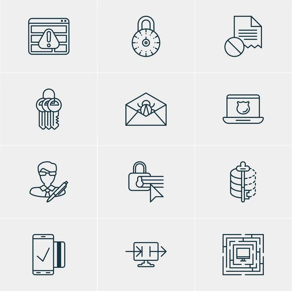 Vektorillustration von 12 Datenschutzsymbolen. editierbares Paket von Urheberrechten, Vertraulichkeitsoptionen, Encodern und anderen Elementen. — Stockvektor
