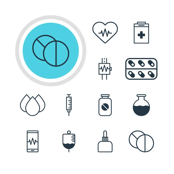 Vektorillustration av 12 medicin ikoner. Redigerbara Pack rännil, Phone Monitor, medicin och andra element. — Stock vektor