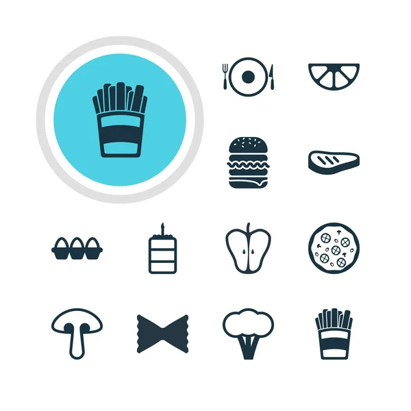 Ilustración vectorial de 12 iconos de la comida. Paquete editable de pizzería, cal, algodón y otros elementos . — Archivo Imágenes Vectoriales