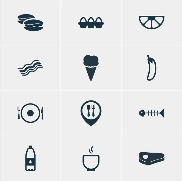 Illustration vectorielle de 12 icônes de cuisson. Pack modifiable de Sundae, bol, bouteille de boisson et autres éléments . — Image vectorielle