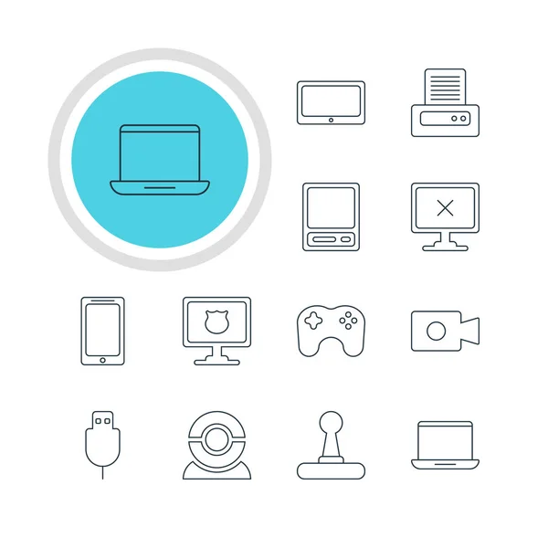 Illustration vectorielle de 12 icônes de carnet. Pack modifiable de caméra Web, antivirus, bus série et autres éléments . — Image vectorielle