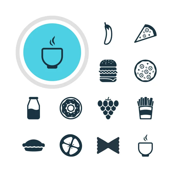 Ilustração vetorial de 12 ícones de cozinha. Pacote editável de tigela, panela, pizzaria e outros elementos . — Vetor de Stock