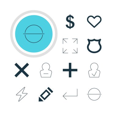 12 kullanıcı simgeler vektör Illustration. Düzenlenebilir paketini kaldır, kalem, onaylanmış profil ve diğer öğeleri.