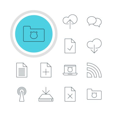 12 Web Simgeler Vektör Illustration. Veri düzenlenebilir paketi yüklemek, yönlendirici, Not ve diğer öğeleri.