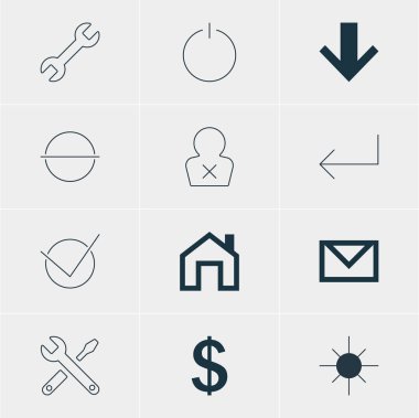 12 üye simgeler vektör Illustration. İngiliz anahtarı, Kaldır, bakım ve diğer öğeleri düzenlenebilir paketi.