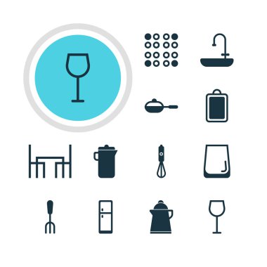 12 Restoran simgeler vektör Illustration. Düzenlenebilir sürüsü Masası, çay ve diğer öğeleri doğrama kabı,.