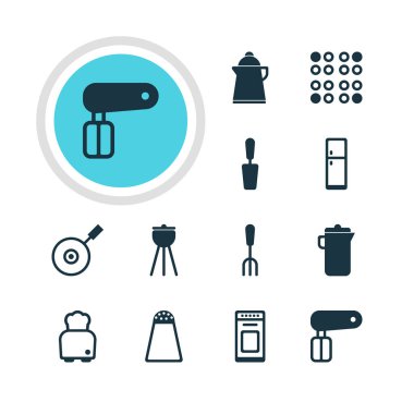 12 pişirme simgeler vektör Illustration. Düzenlenebilir paket Spatula, çatal, tava ve diğer öğeleri.