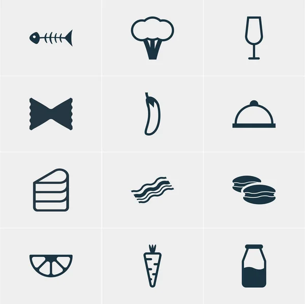 Ilustración vectorial de 12 iconos de la comida. Paquete editable de berenjena, Cruet, cal y otros elementos . — Archivo Imágenes Vectoriales