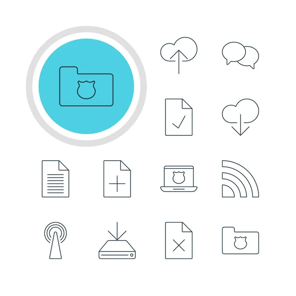 12 웹 아이콘 벡터 일러스트입니다. 편집 가능한 팩 데이터의 업로드, 라우터, 노트 및 기타 요소. — 스톡 벡터